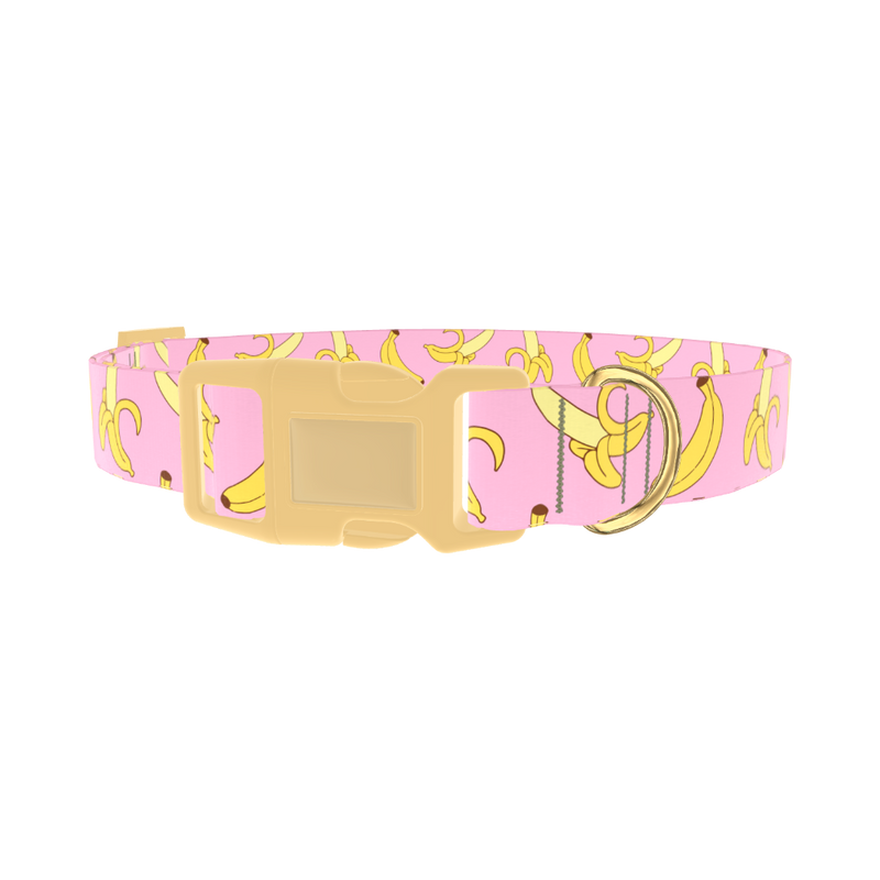 Pink Banana Pattern Dog Collar - plastic gold