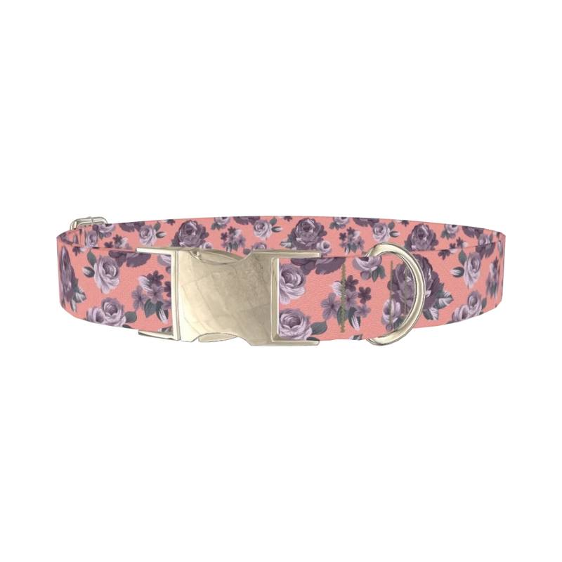 Pastel Rose Bouquet Dog Collar - metal silver