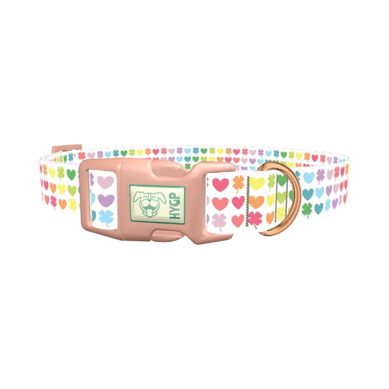 Rainbow Heart and Clover Dog Collar - plastic rose gold