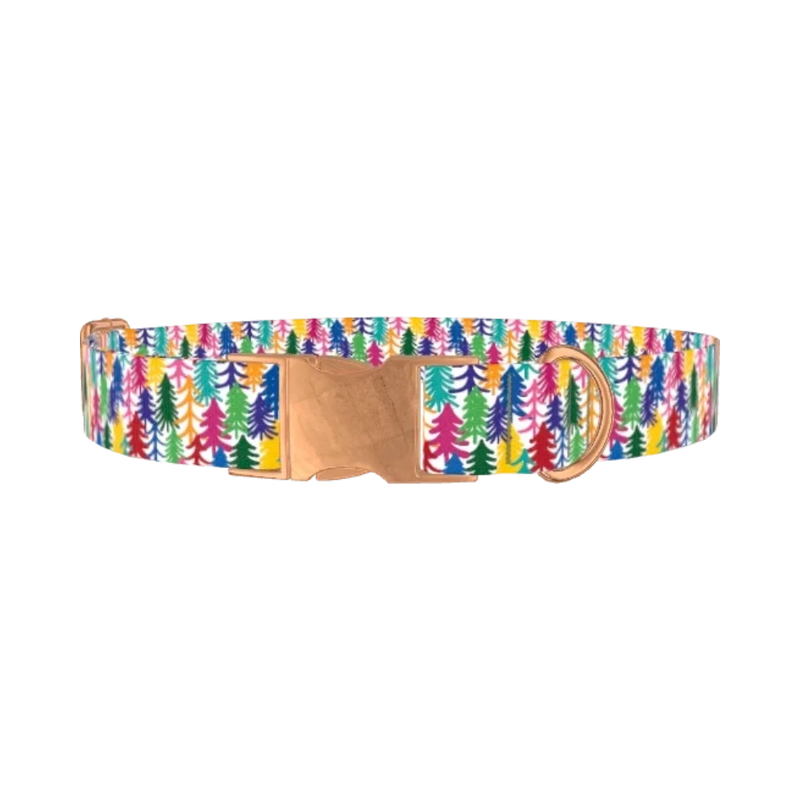 Christmas Tree Pattern Dog Collar - metal rose gold
