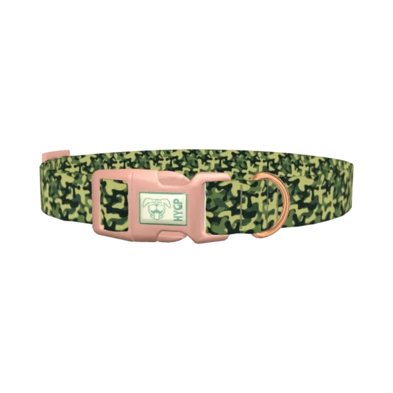 Dark Green Camo Dog Collar - plastic rose gold