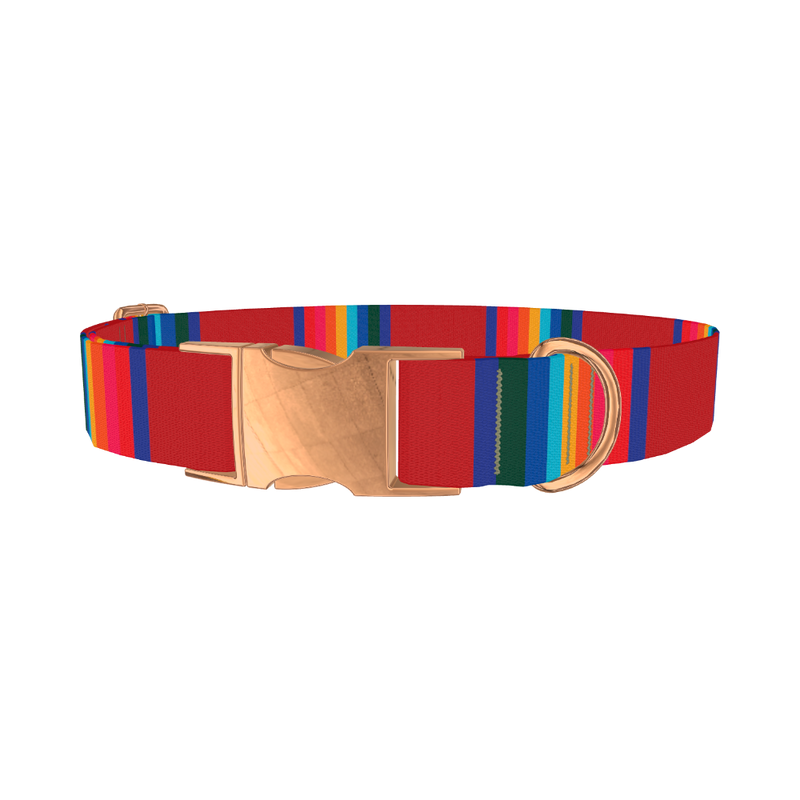 Striped Rainbow Dog Collar - metal rose gold