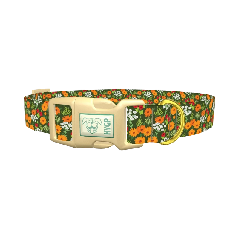 Bright Meadow Flowers Dog Collar - plastic gold