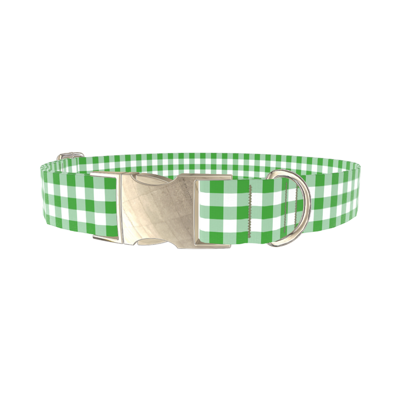 Green Plaid Dog Collar - metal gold