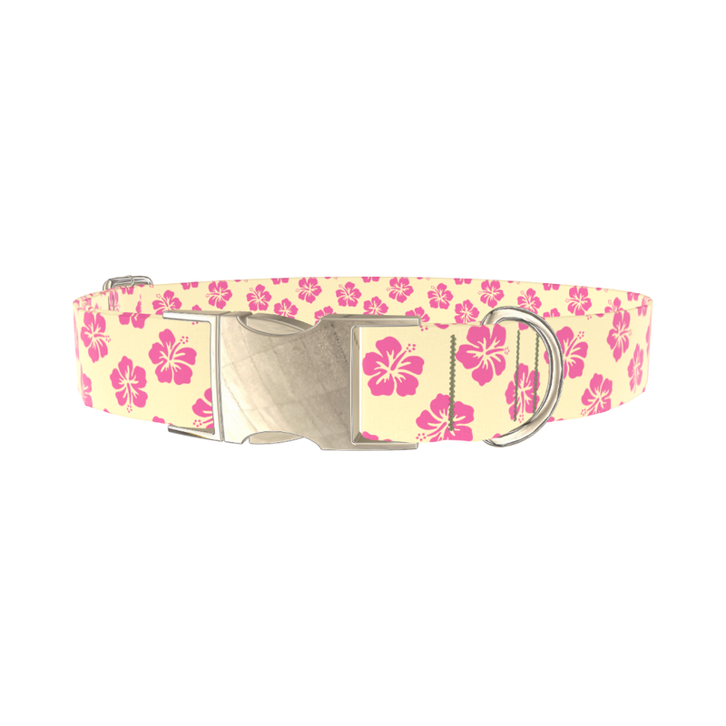 Floral Hibiscus Dog Collar - metal silver