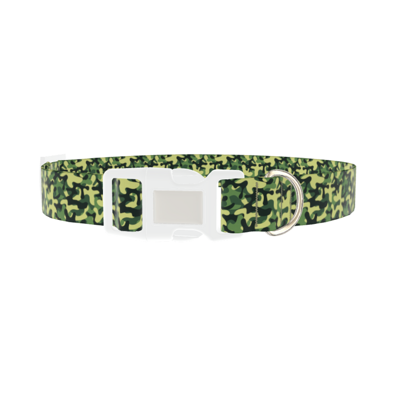 Dark Green Camo Dog Collar - plastic silver