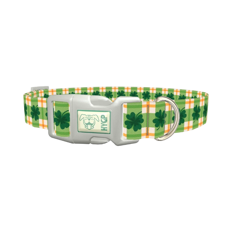 Plaid Clover Dog Collar - plastic silver