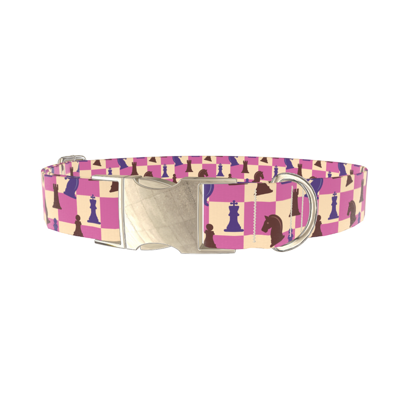 Checkered Chess Pieces Dog Collar