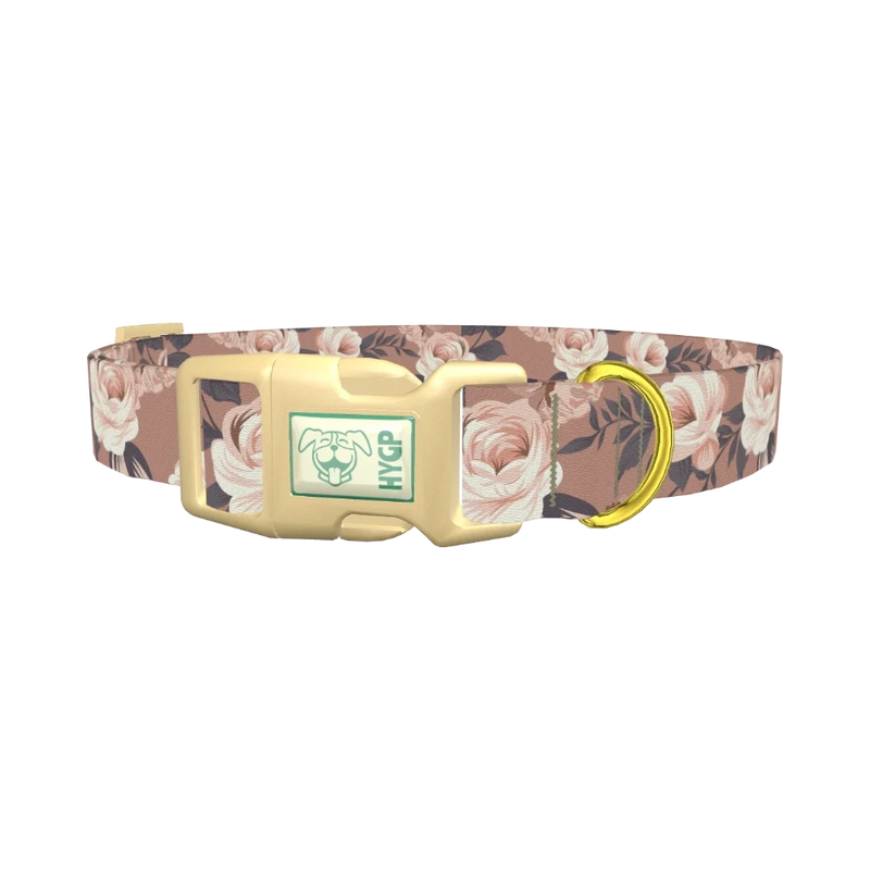 Floral Roses Dog Collar - plastic gold