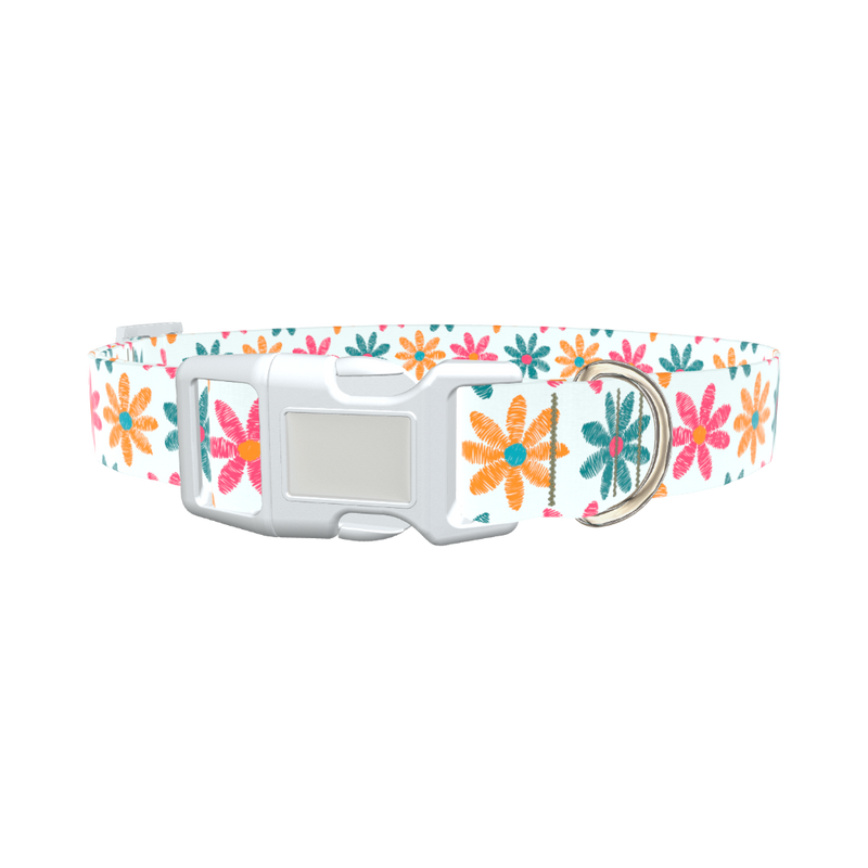 Floral Sketch Dog Collar - plastic rose gold
