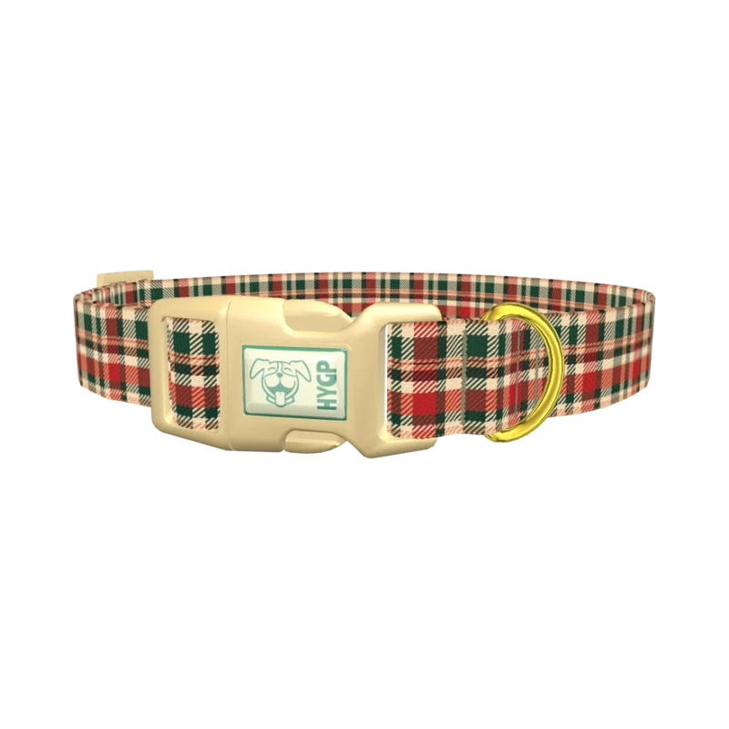 Green Red Tartan Dog Collar - plastic gold