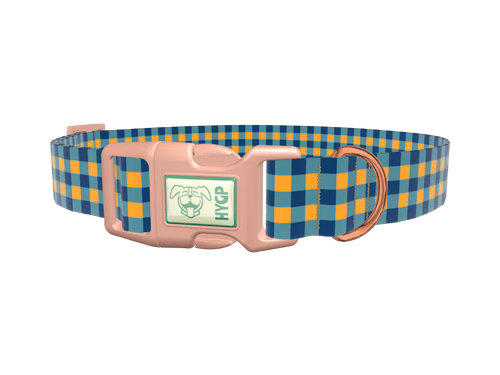 Yellow Blue Checkered Dog Collar