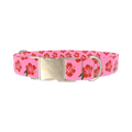 Pink Hibiscus Floral Dog Collar - metal silver
