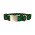 Dark Green Christmas Plaid Dog Collar - metal silver
