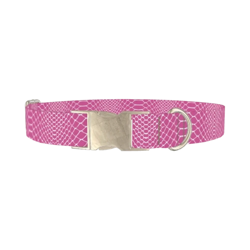 Pink Snake Pattern Dog Collar - metal silver