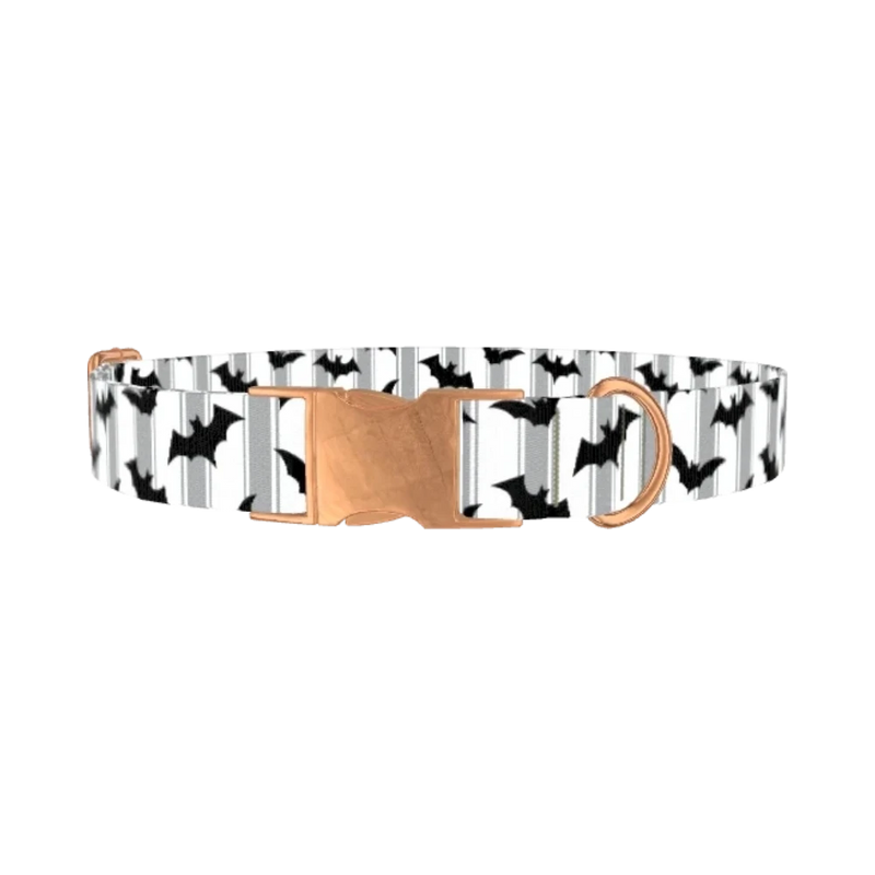 Striped Bat Halloween Dog Collar - metal rose gold