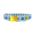 Blue Knitted Christmas Tree Dog Collar - metal gold