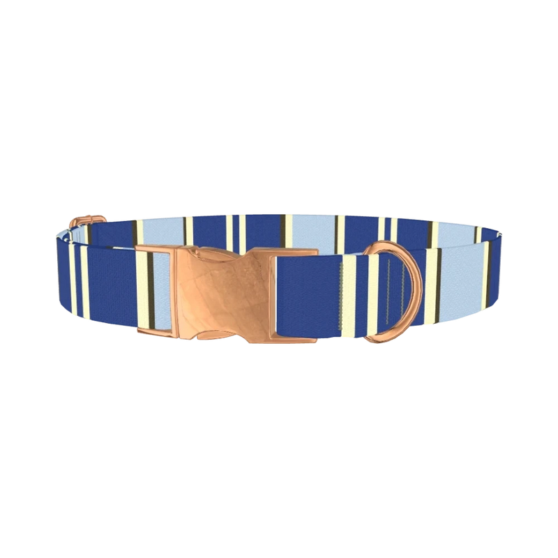 Navy Stripes Dog Collar - metal rose gold