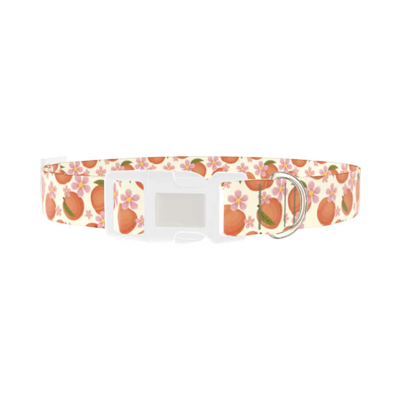 Peach Floral Dog Collar - plastic silver