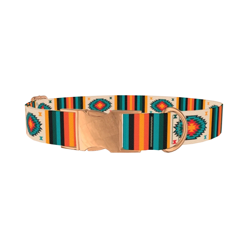 Tribal Geometric Stripes Dog Collar - metal rose gold