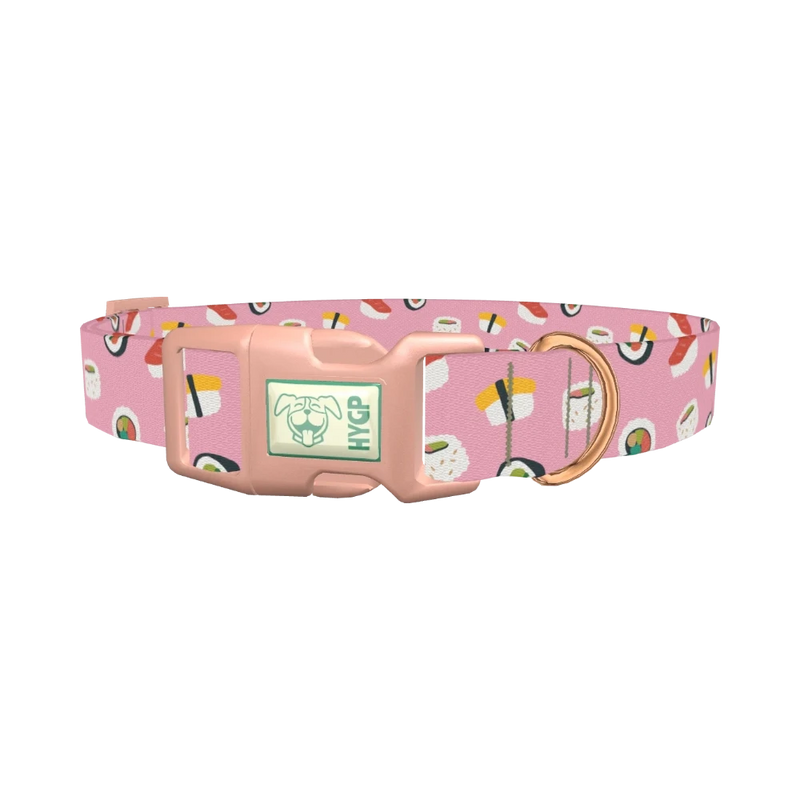 Pink Sushi Pattern Dog Collar - plastic rose gold