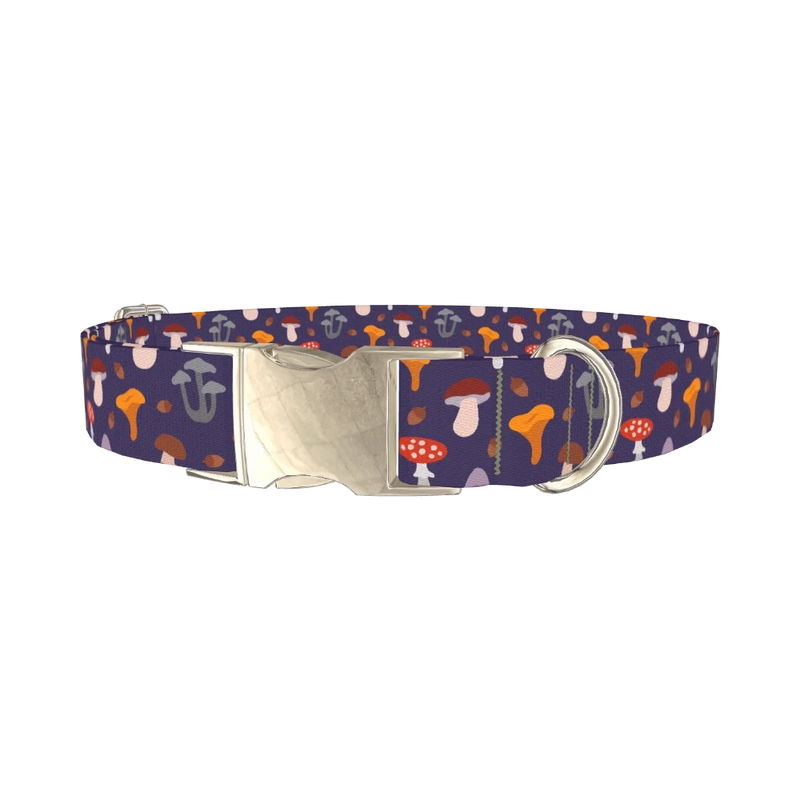 Mushroom Forest Dog Collar - metal silver