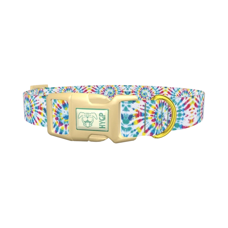 Spiral Tie-Dye Dog Collar - plastic gold