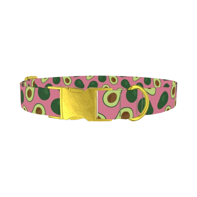 Pink Avocado Print Dog Collar - metal gold