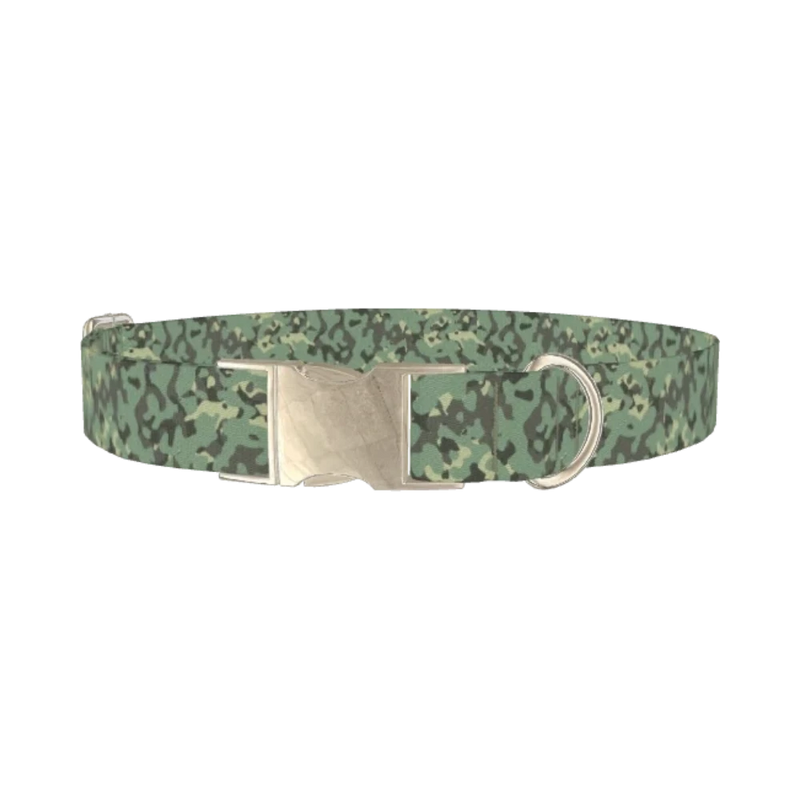 Olive Camouflage Dog Collar - metal silver