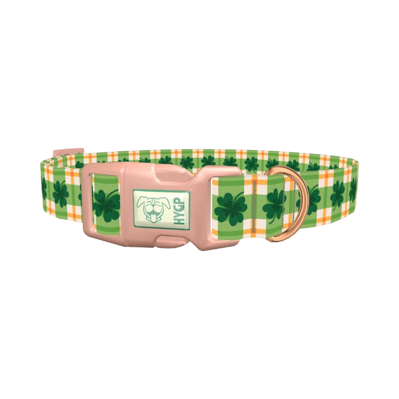 Plaid Clover Dog Collar - plastic rose gold