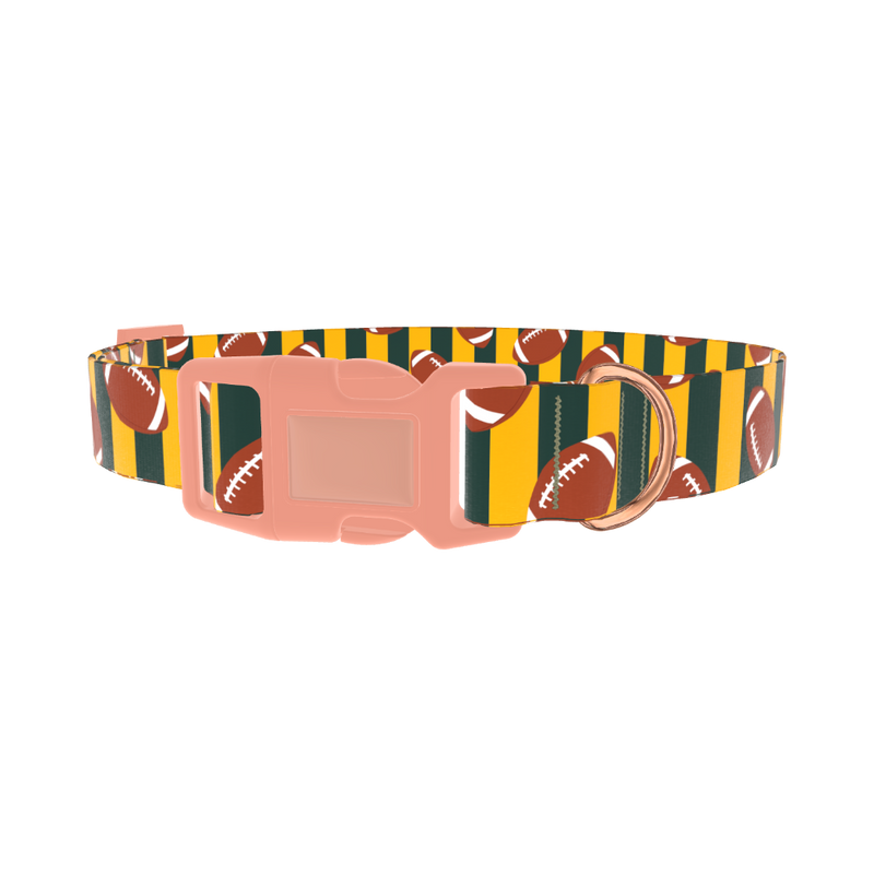 Green Stripe Football Dog Collar - plastic rose gold
