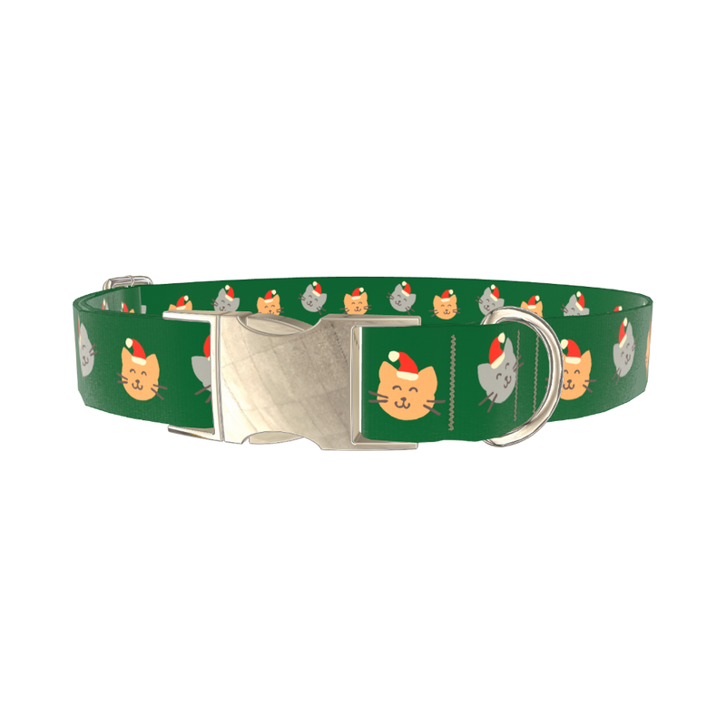 Santa Cat Face Dog Collar - metal silver
