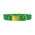 Green Skull Pattern Dog Collar - metal gold