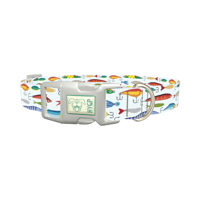 Colorful Lure Pattern Dog Collar - plastic silver