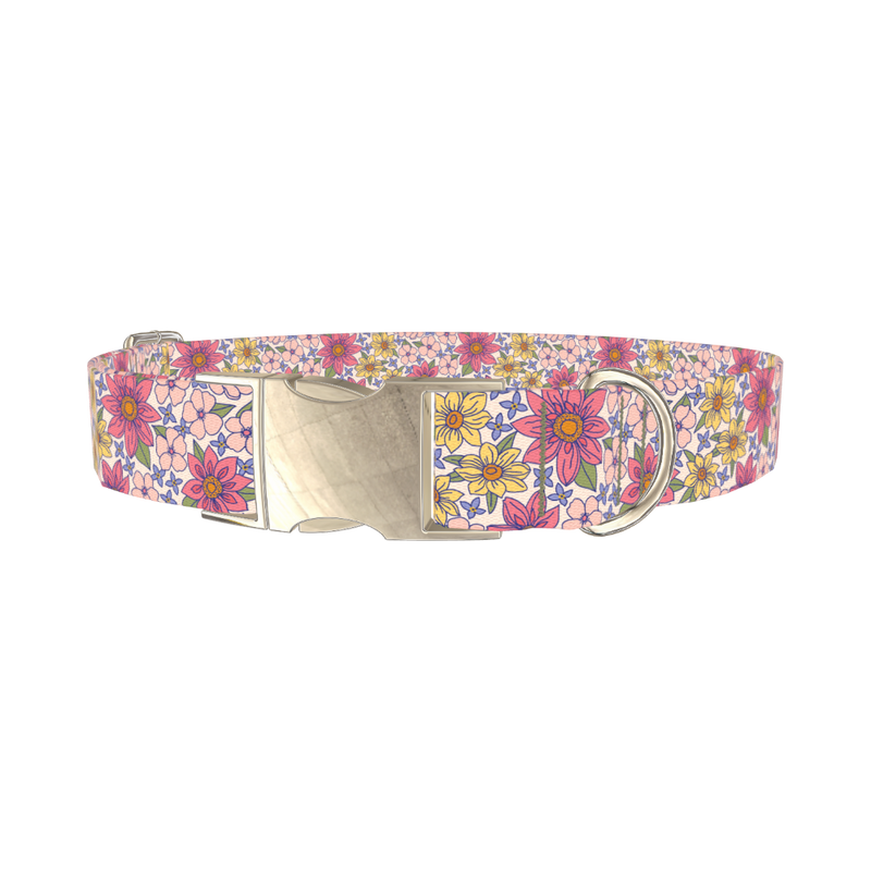 Floral Meadow Dog Collar - metal silver
