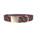 Rhombus Christmas Plaid Dog Collar - metal silver