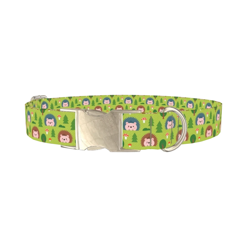 Woodland Hedgehog Dog Collar - metal silver
