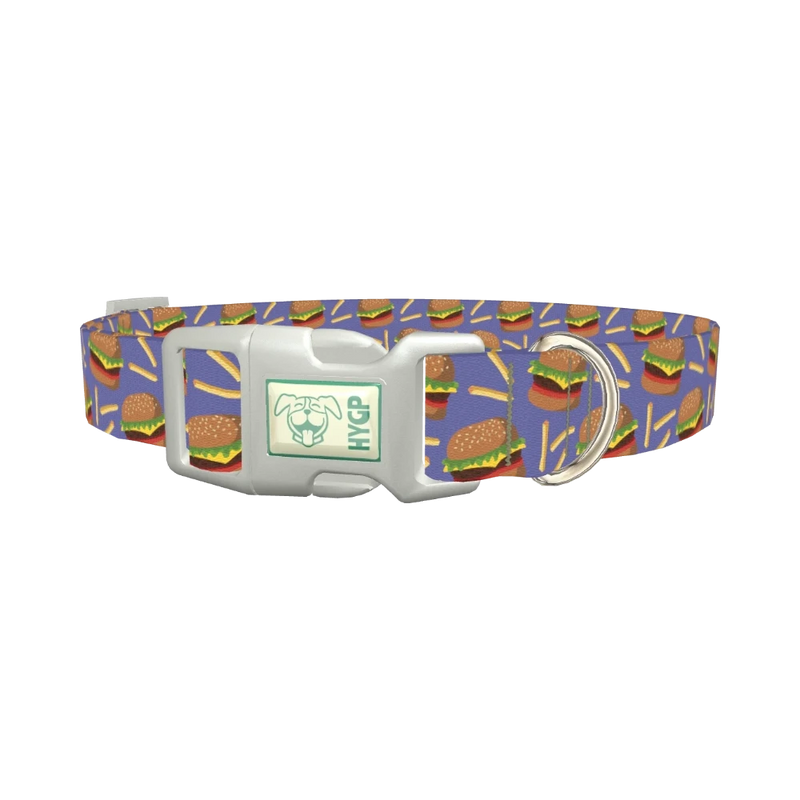 Burger and Fries Dog Collar - plastic silver