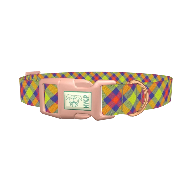 Colorful Plaid Dog Collar - plastic rose gold