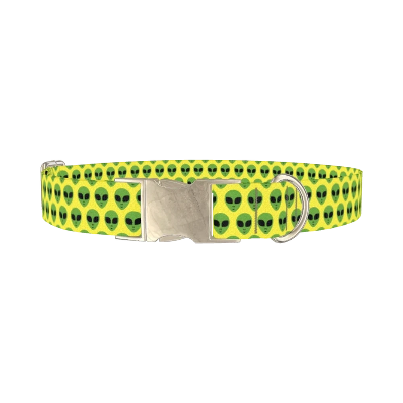 Alien Faces Dog Collar - metal silver