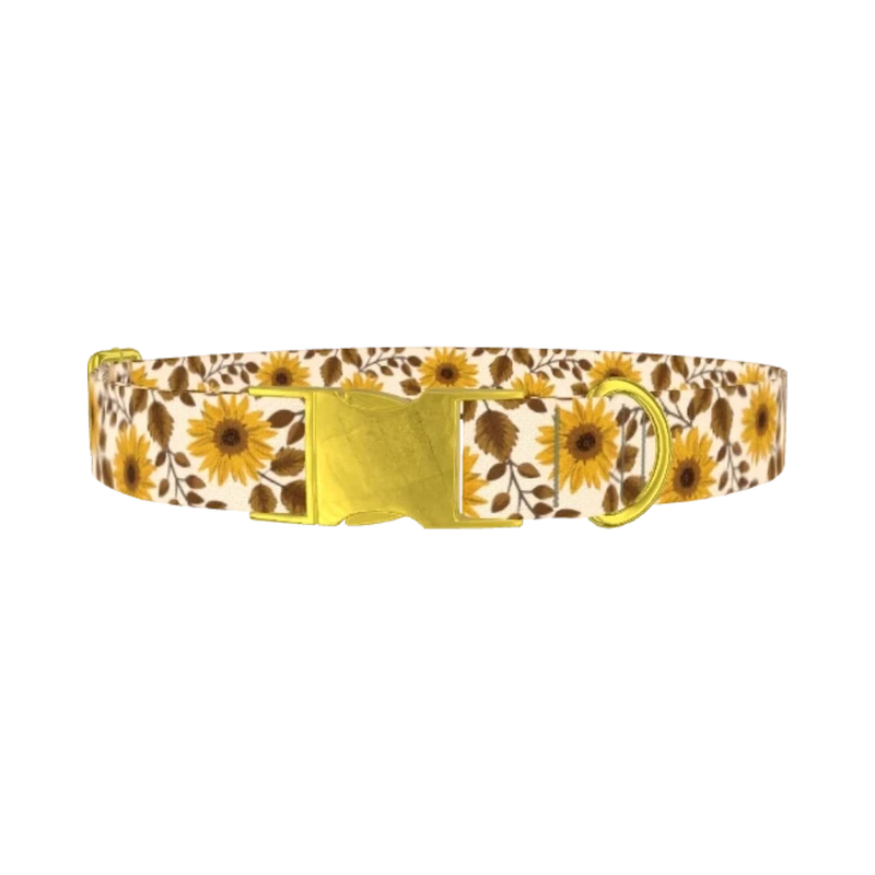 Sunflower Leaf Dog Collar - metal gold