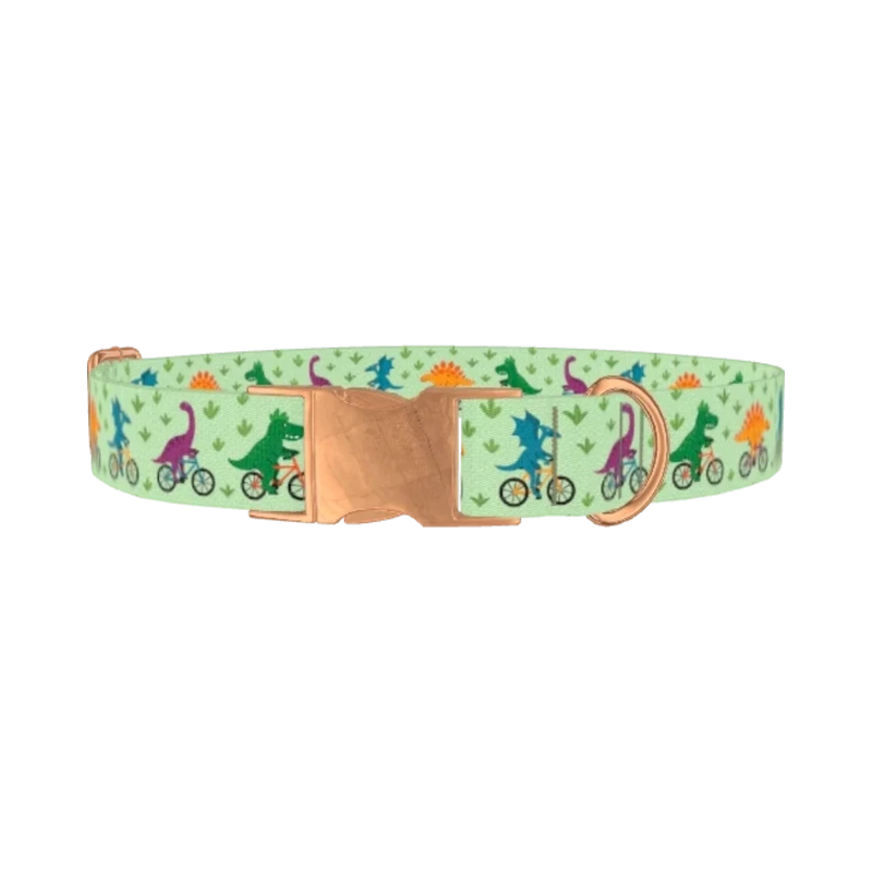 Dinosaur Cycling Dog Collar - metal rose gold