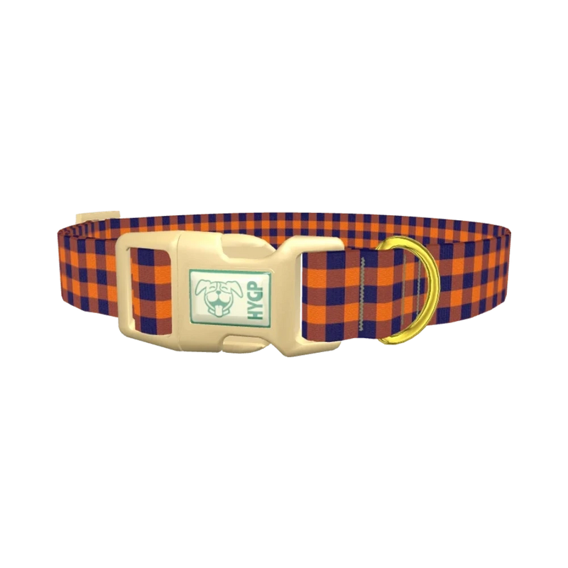 Plaid Orange Dog Collar - plastic gold
