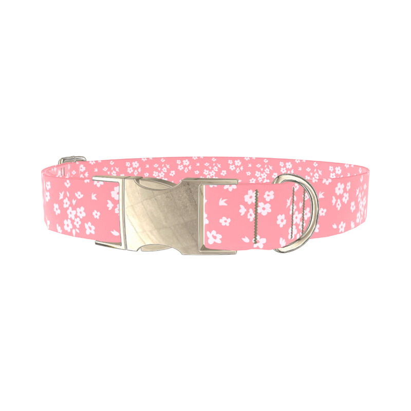 Floral Blossom Dog Collar - metal silver