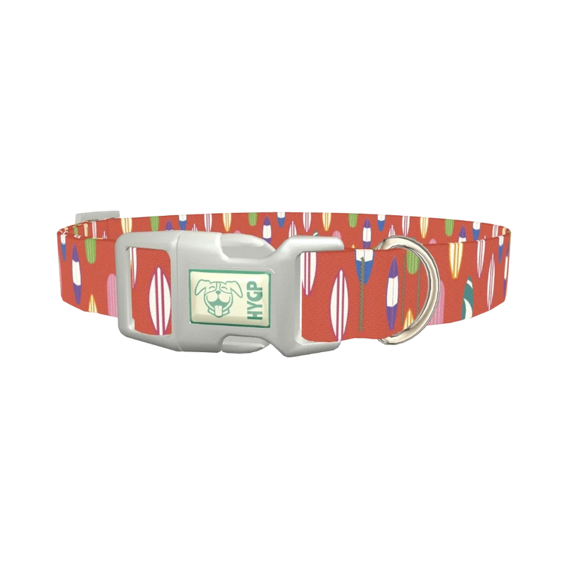 Surfboard Pattern Dog Collar - plastic silver