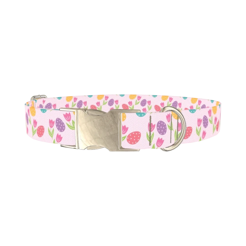 Easter Floral Dog Collar - metal silver