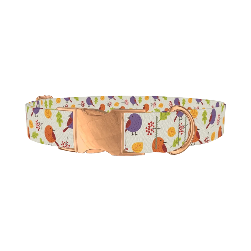 Autumn Bird Dog Collar - metal rose gold