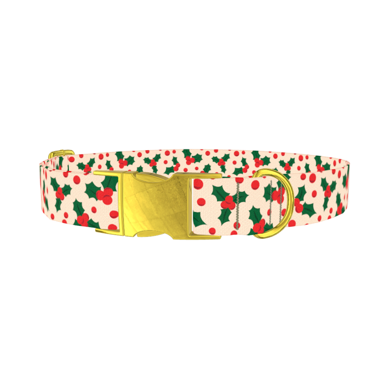 Christmas Holly Dog Collar - metal gold