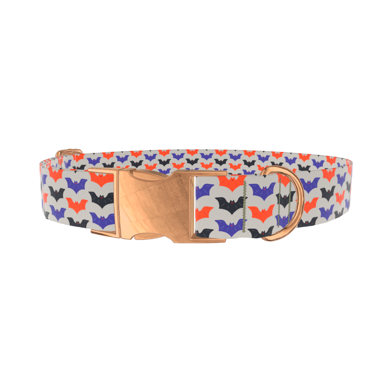 Colorful Bat Pattern Dog Collar - metal silver