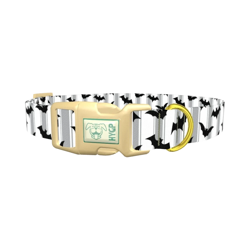 Striped Bat Halloween Dog Collar - plastic gold